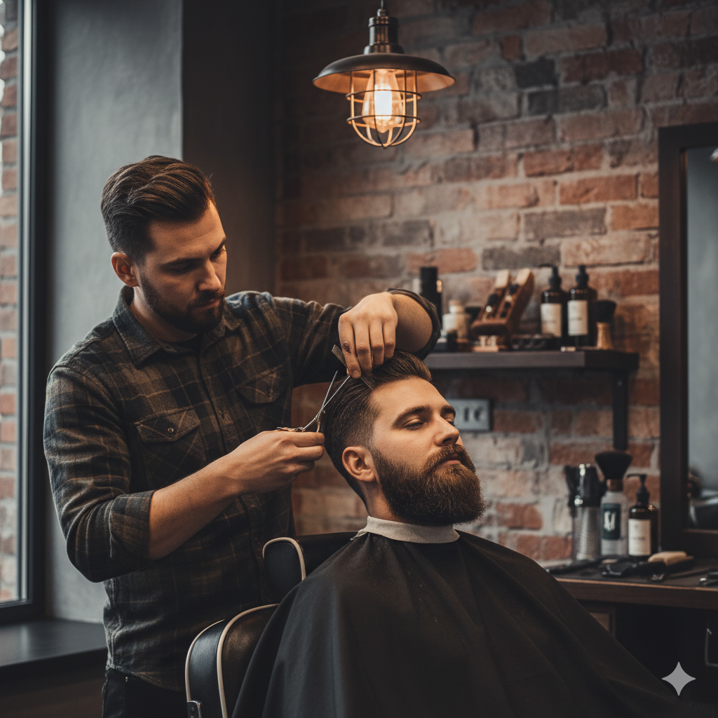 Classic barber shop interior with leather chairs