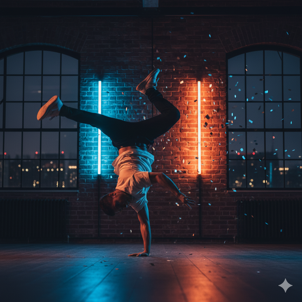 Advanced hip hop dancer in dynamic pose