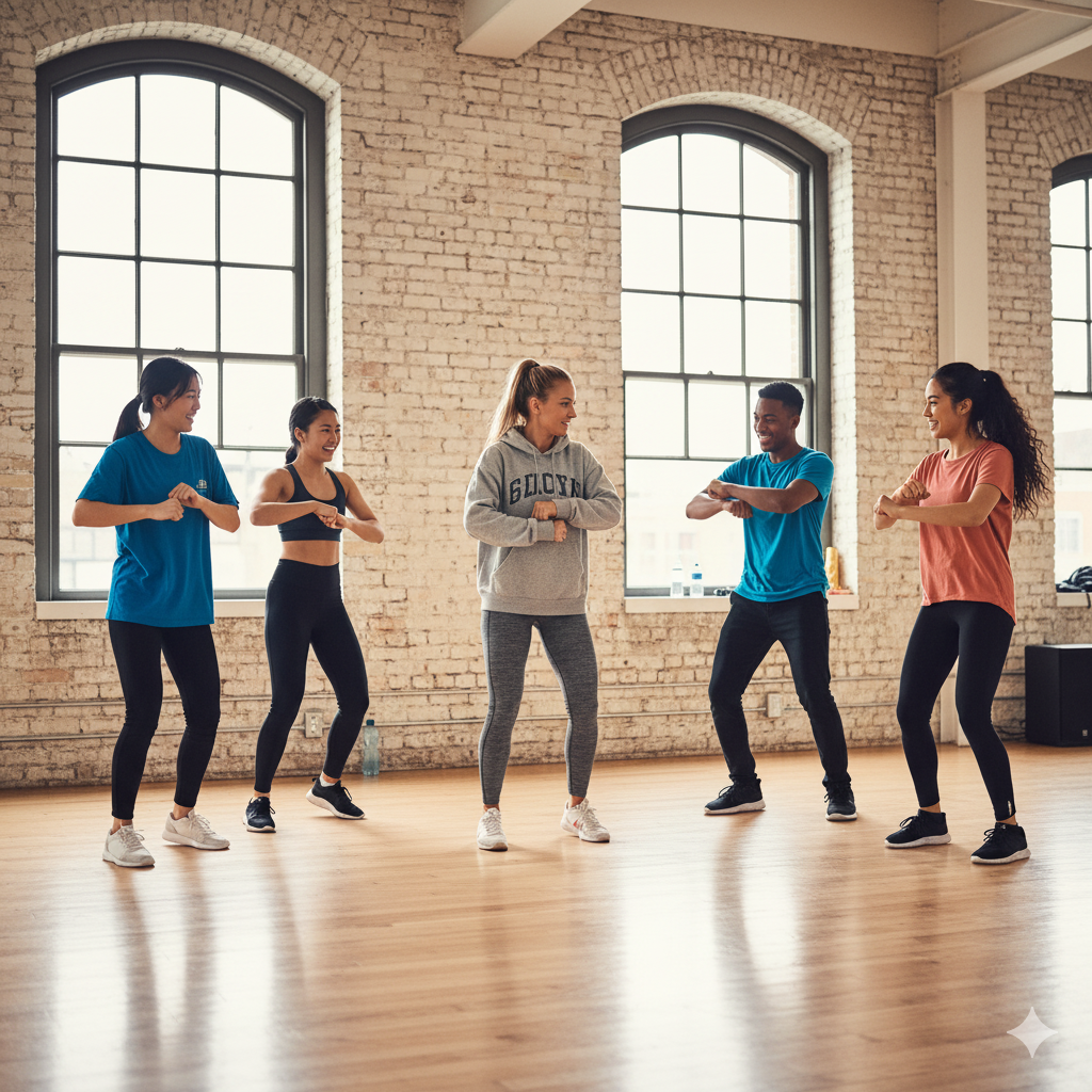 Beginner hip hop dancers practicing