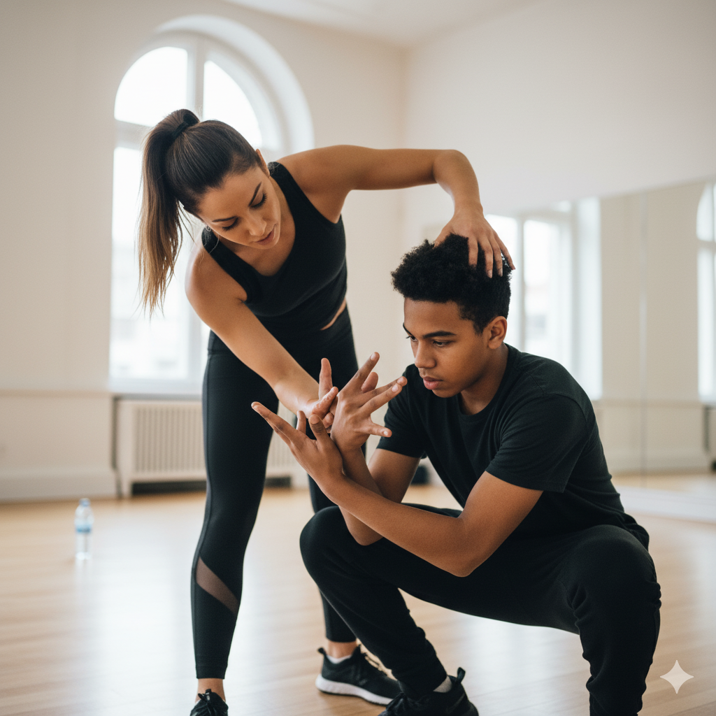 Dance instructor giving private lesson