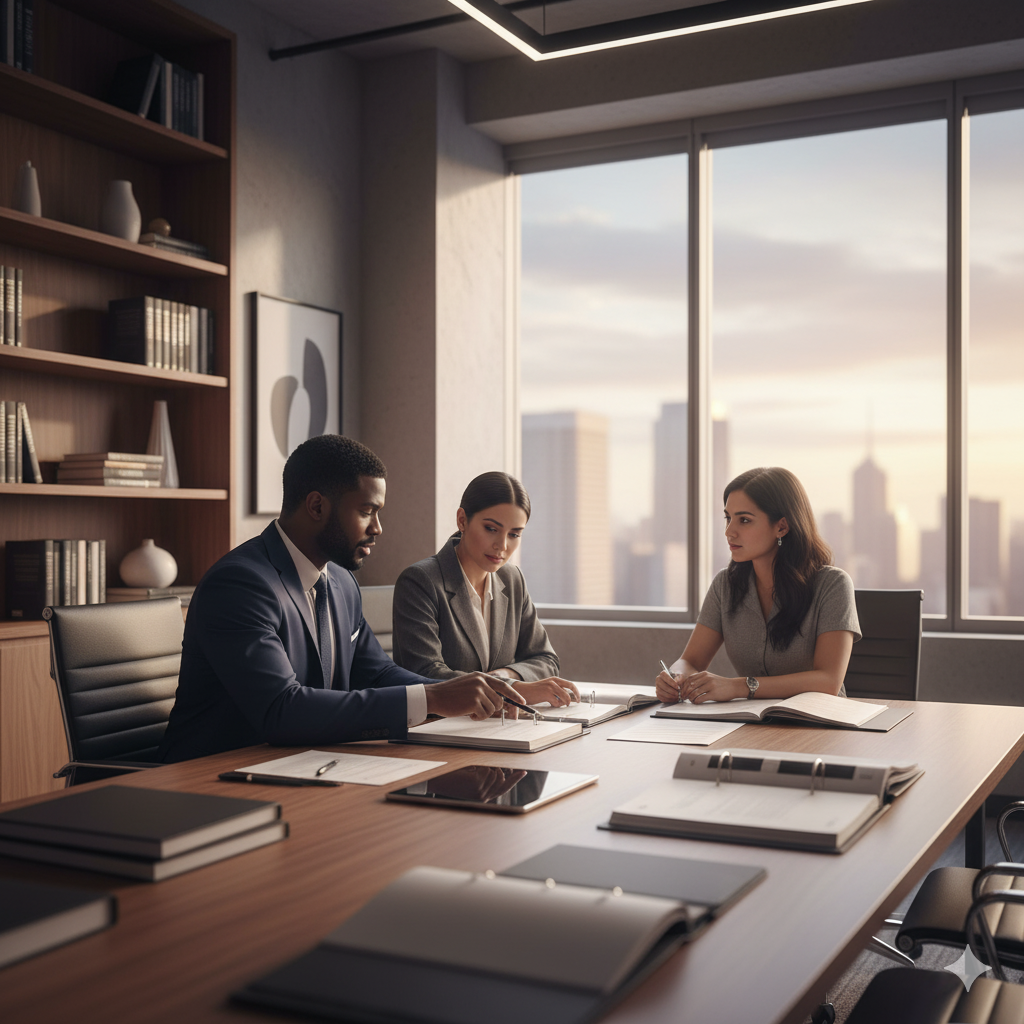 Law firm team collaborating