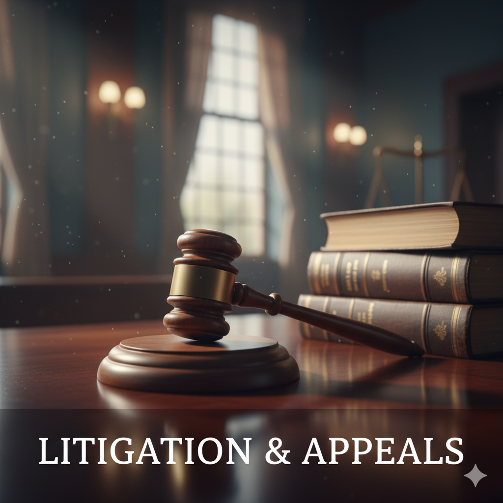 Gavel and law books for litigation